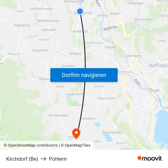 Kirchdorf (Be) to Pohlern map