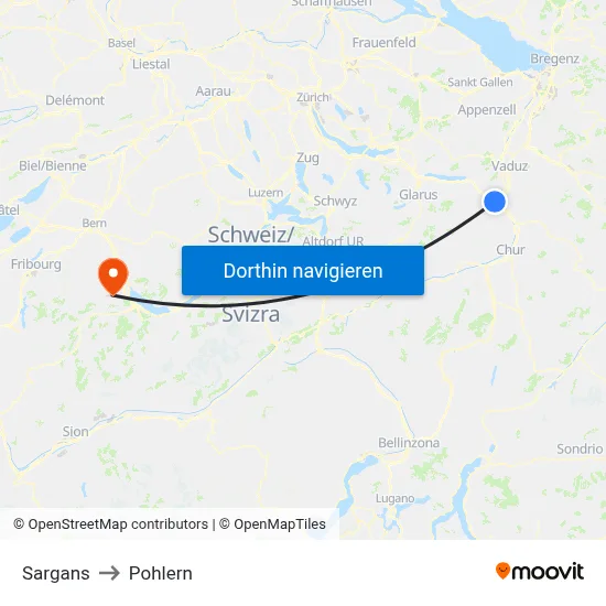 Sargans to Pohlern map