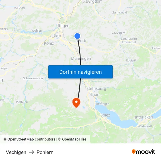 Vechigen to Pohlern map