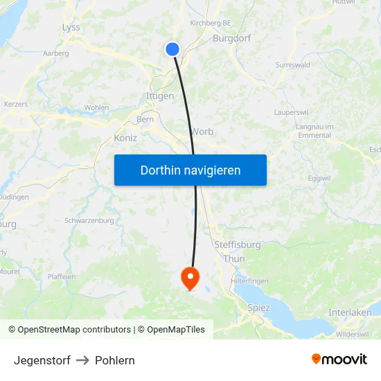 Jegenstorf to Pohlern map