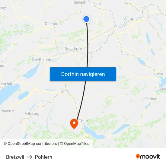 Bretzwil to Pohlern map