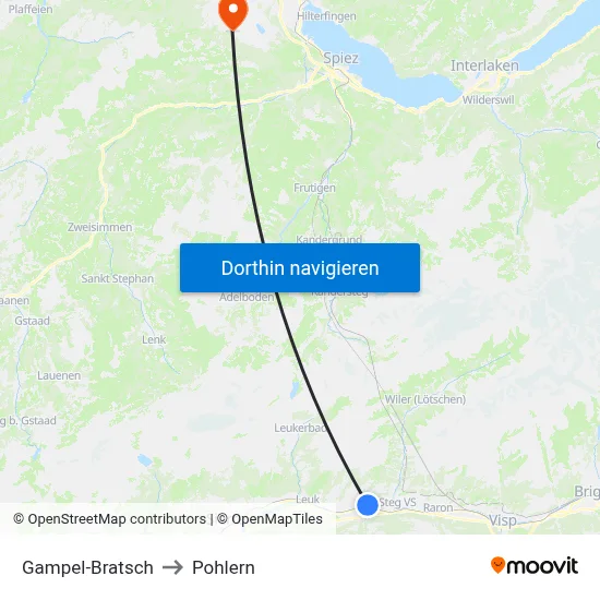 Gampel-Bratsch to Pohlern map