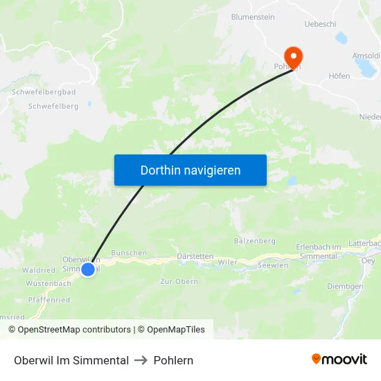 Oberwil Im Simmental to Pohlern map