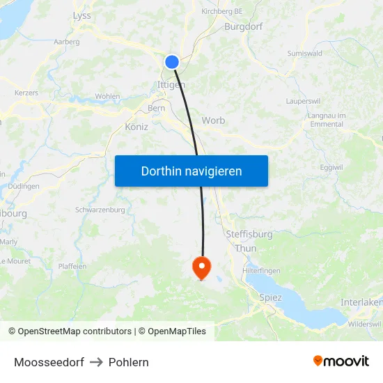 Moosseedorf to Pohlern map