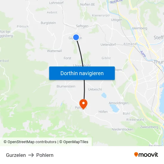 Gurzelen to Pohlern map