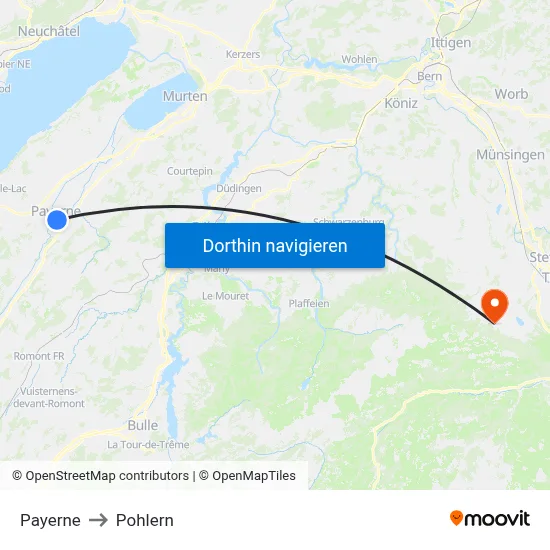Payerne to Pohlern map