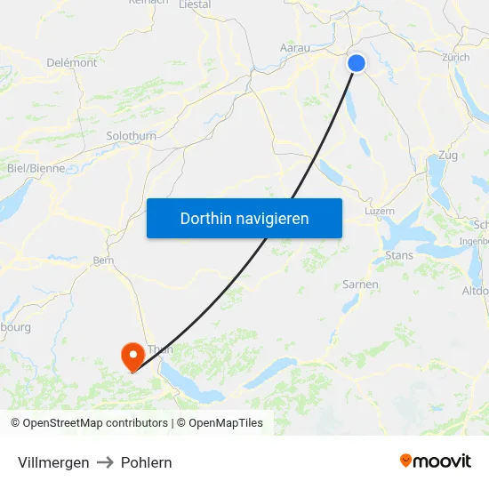 Villmergen to Pohlern map