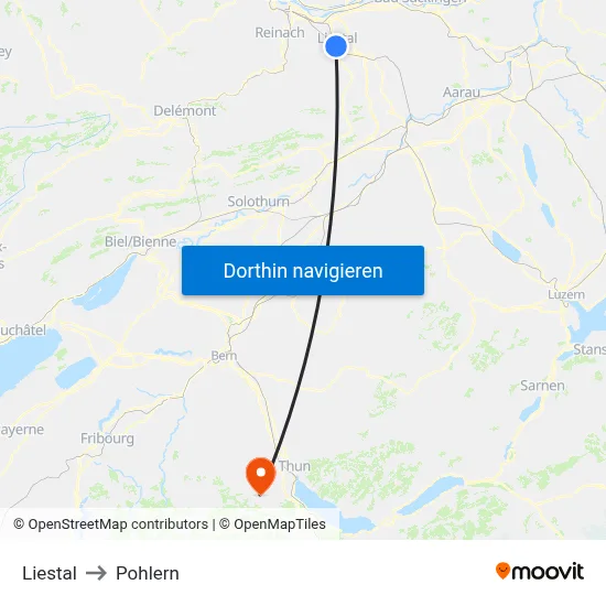 Liestal to Pohlern map