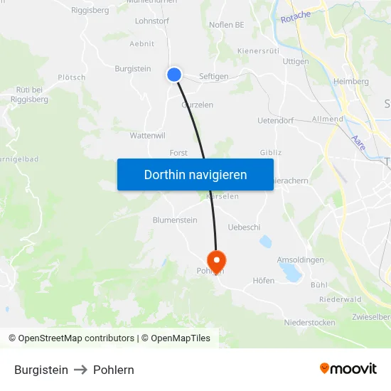 Burgistein to Pohlern map