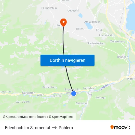 Erlenbach Im Simmental to Pohlern map