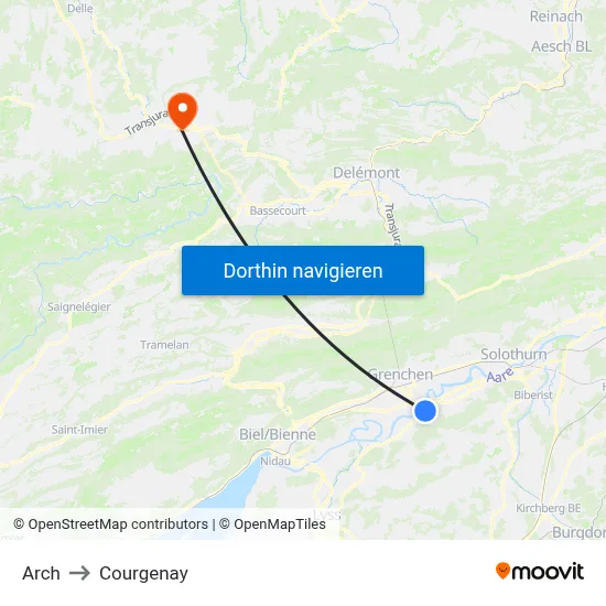 Arch to Courgenay map