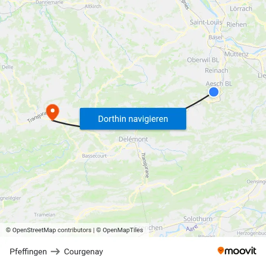 Pfeffingen to Courgenay map