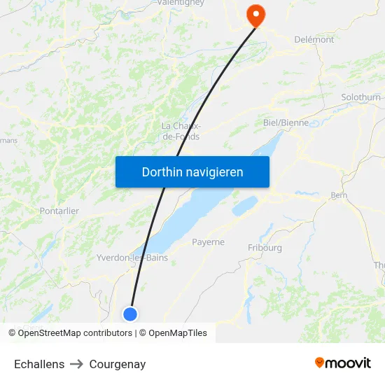 Echallens to Courgenay map