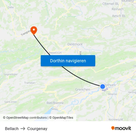 Bellach to Courgenay map