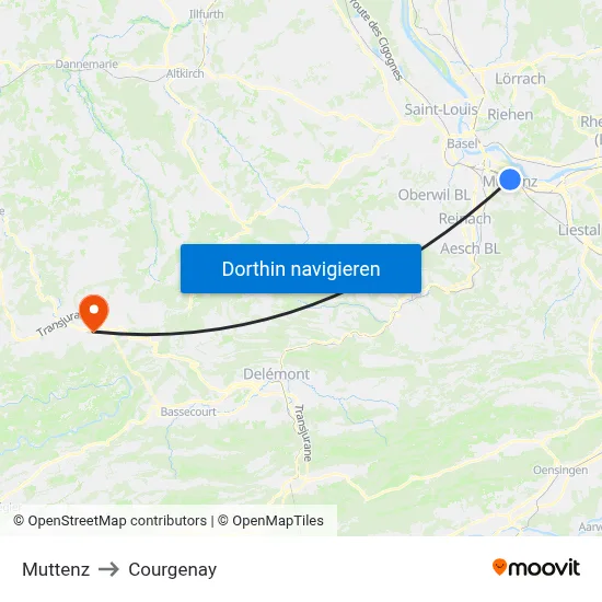Muttenz to Courgenay map