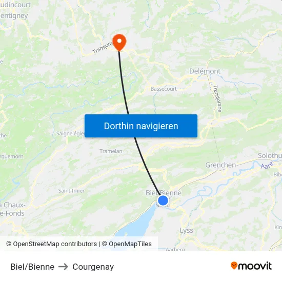Biel/Bienne to Courgenay map