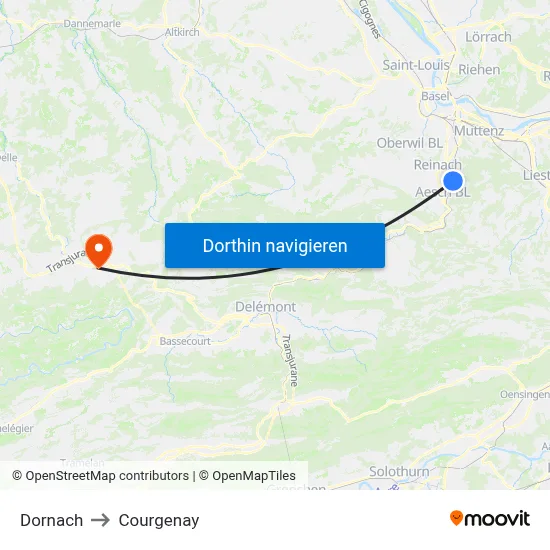 Dornach to Courgenay map