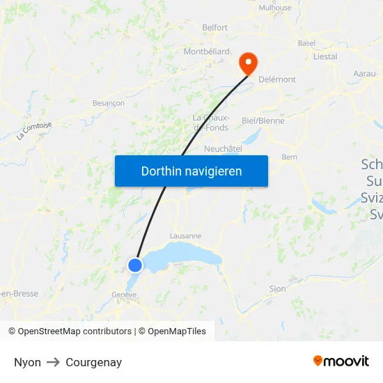 Nyon to Courgenay map