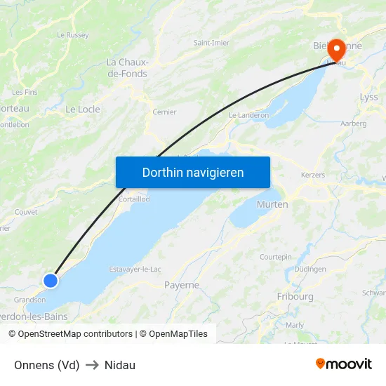 Onnens (Vd) to Nidau map