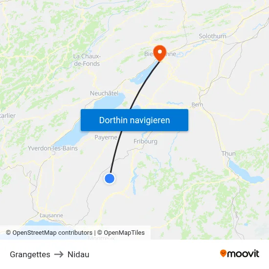 Grangettes to Nidau map