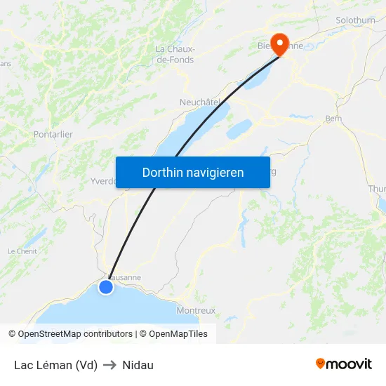 Lac Léman (Vd) to Nidau map