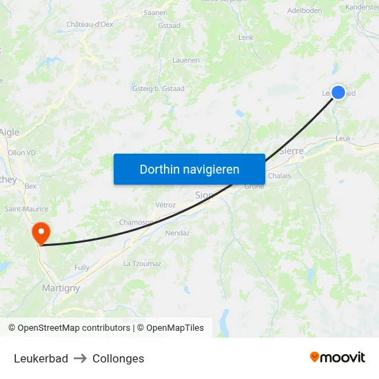 Leukerbad to Collonges map