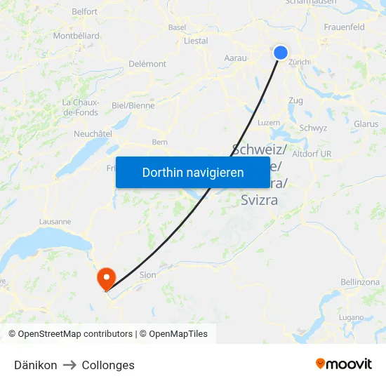 Dänikon to Collonges map