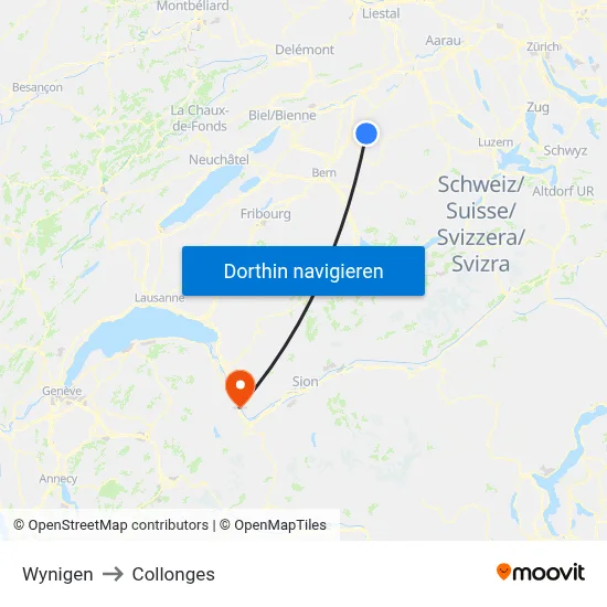 Wynigen to Collonges map