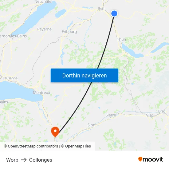 Worb to Collonges map