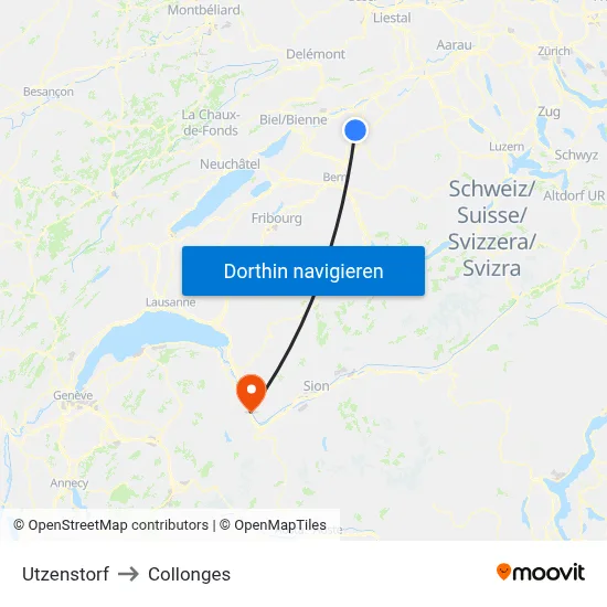 Utzenstorf to Collonges map