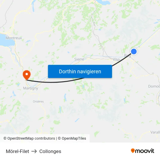 Mörel-Filet to Collonges map
