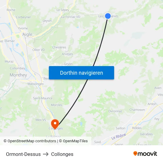 Ormont-Dessus to Collonges map