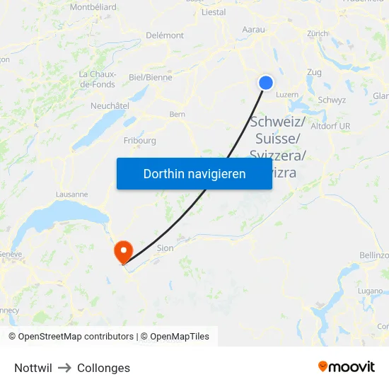 Nottwil to Collonges map