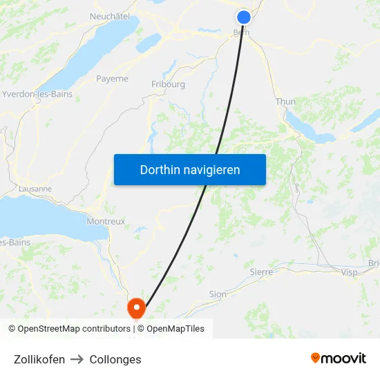 Zollikofen to Collonges map