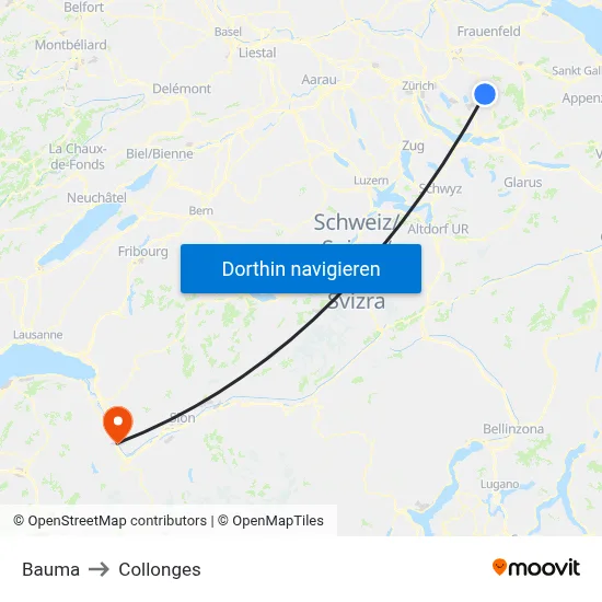 Bauma to Collonges map