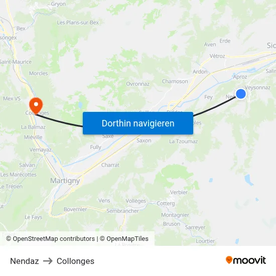 Nendaz to Collonges map