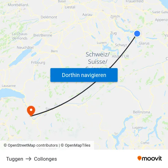 Tuggen to Collonges map