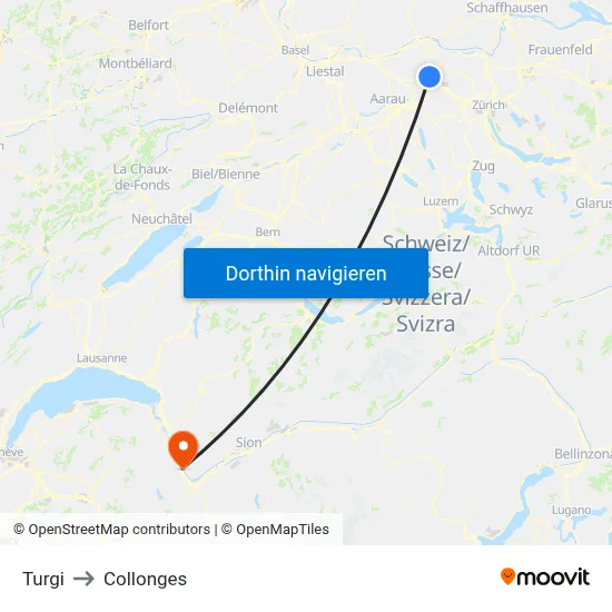 Turgi to Collonges map