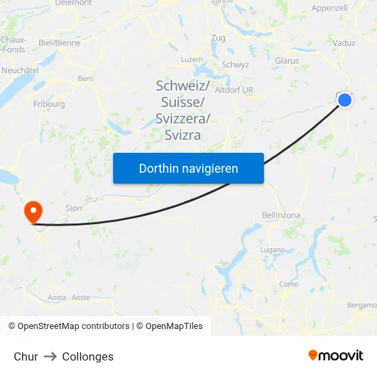 Chur to Collonges map