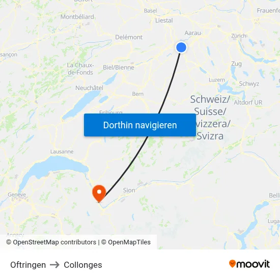 Oftringen to Collonges map