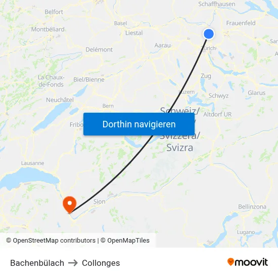 Bachenbülach to Collonges map