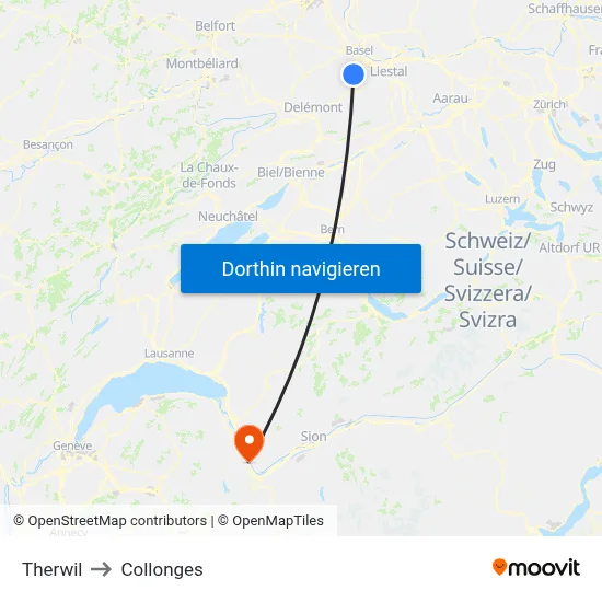 Therwil to Collonges map