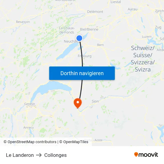 Le Landeron to Collonges map
