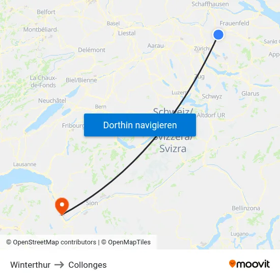 Winterthur to Collonges map