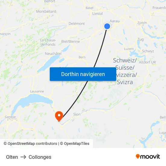 Olten to Collonges map