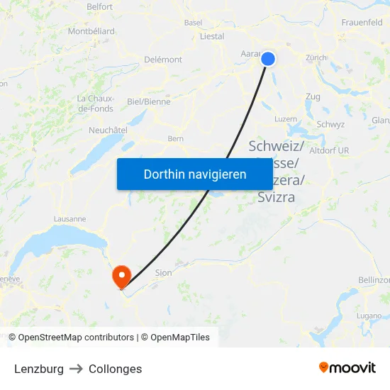 Lenzburg to Collonges map