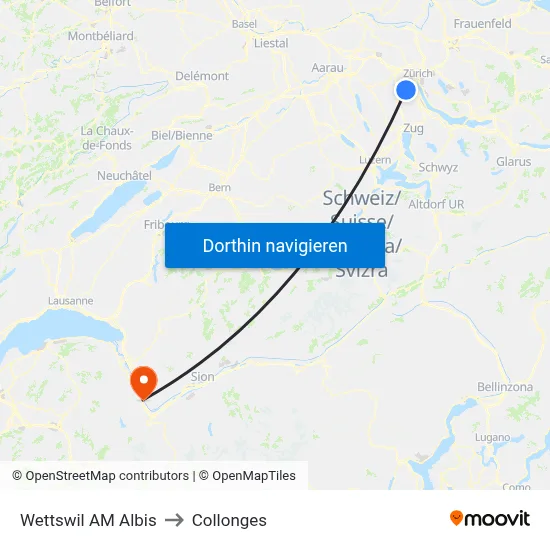 Wettswil AM Albis to Collonges map