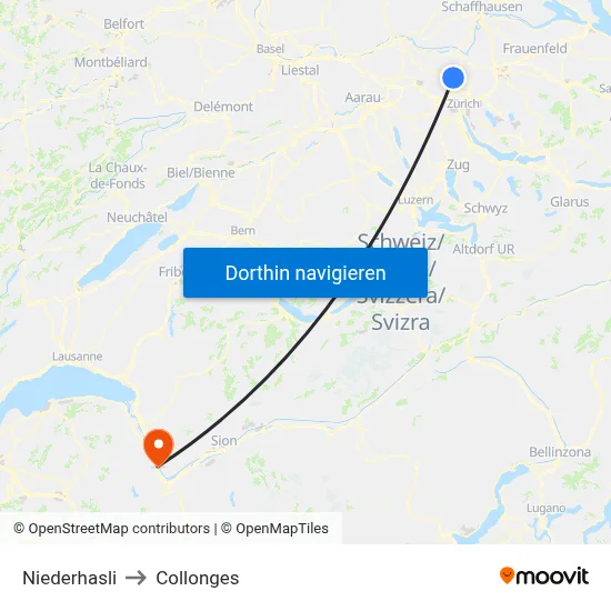 Niederhasli to Collonges map