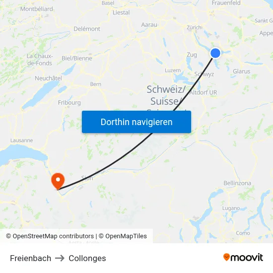 Freienbach to Collonges map