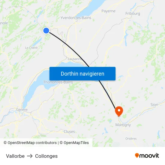 Vallorbe to Collonges map